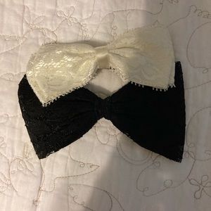white and black bow hair accessories